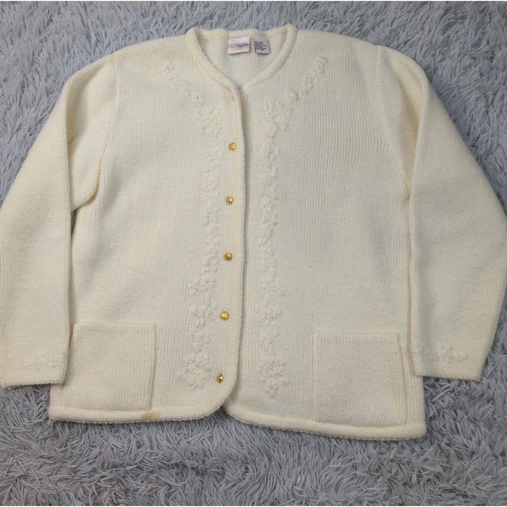 CC Hughes Sweater Womens M Cream Cardigan Wool Soft Pockets Button Up